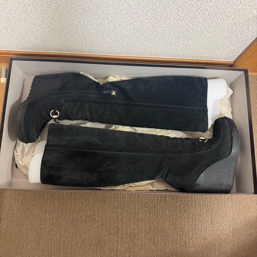 レア✨️ GUCCI ブラック スエード ロングブーツ ウェッジヒール 箱付き