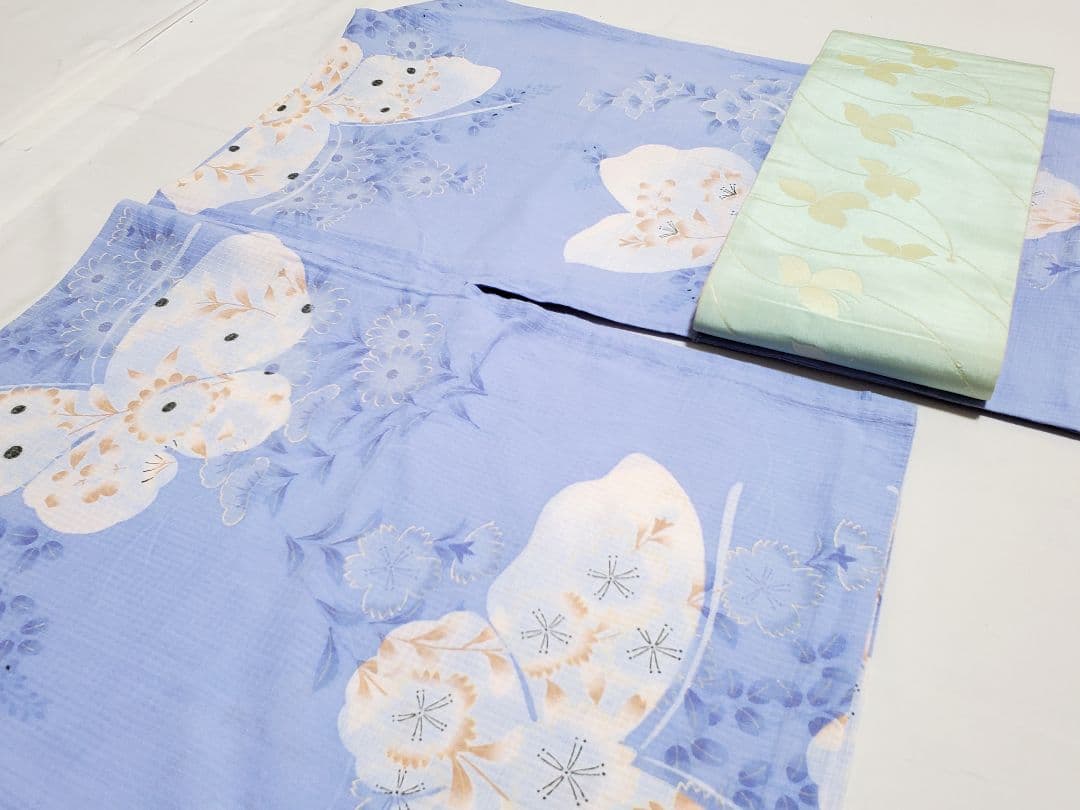 A5 こむさでもーど 綿紅梅 蝶々模様 夏物 着物 浴衣・半幅帯 2点セット