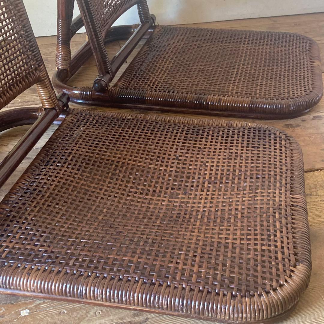 2点セット ヴィンテージ ラタン 折り畳み 座椅子 レトロ 和モダン