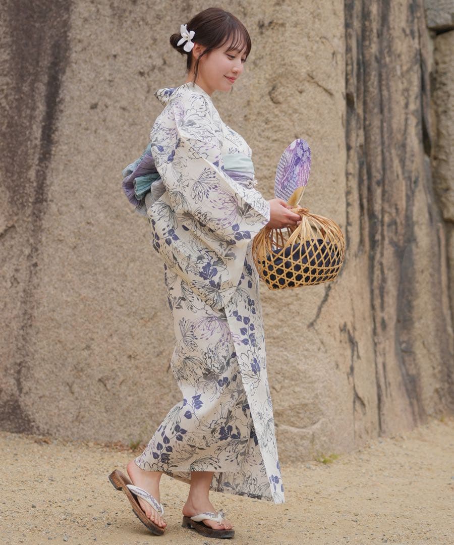 【新品】浴衣3点セット utatane 先染めベージュ風