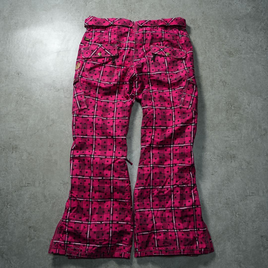y2k フレア 平成 ショッキングピンク チェック柄 ナイロンカーゴパンツ