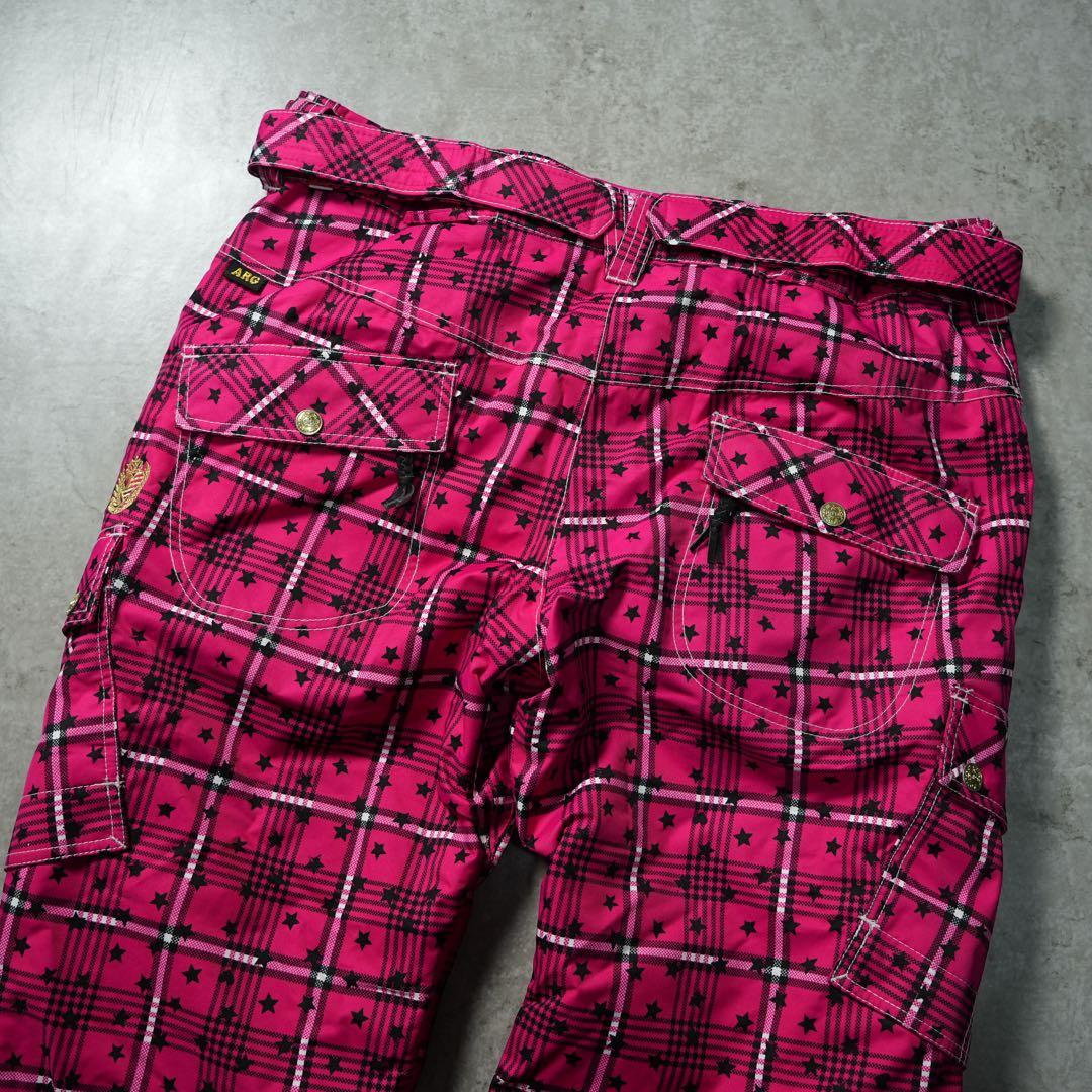 y2k フレア 平成 ショッキングピンク チェック柄 ナイロンカーゴパンツ