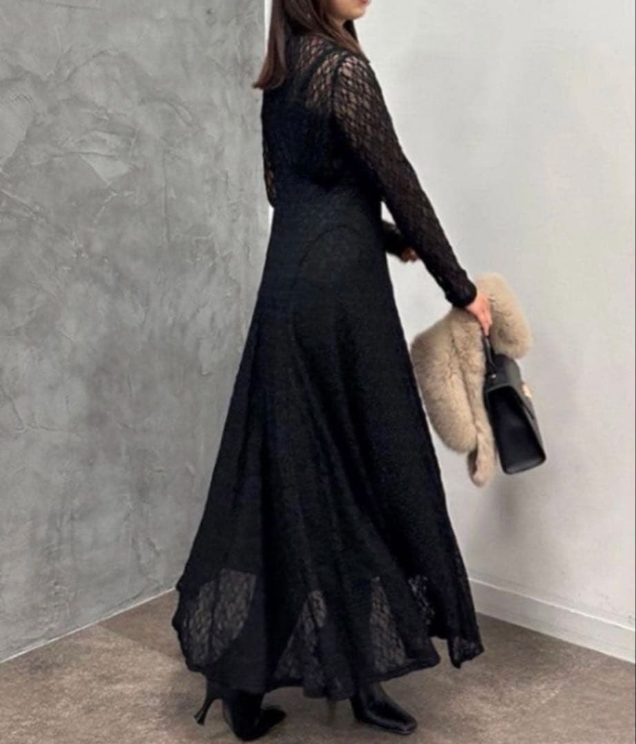 【美品】完売品✨️アニュアンス ヴィンテージ レース ドレス ロング 黒 美ライン