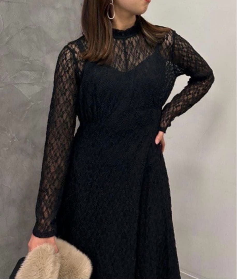 【美品】完売品✨️アニュアンス ヴィンテージ レース ドレス ロング 黒 美ライン