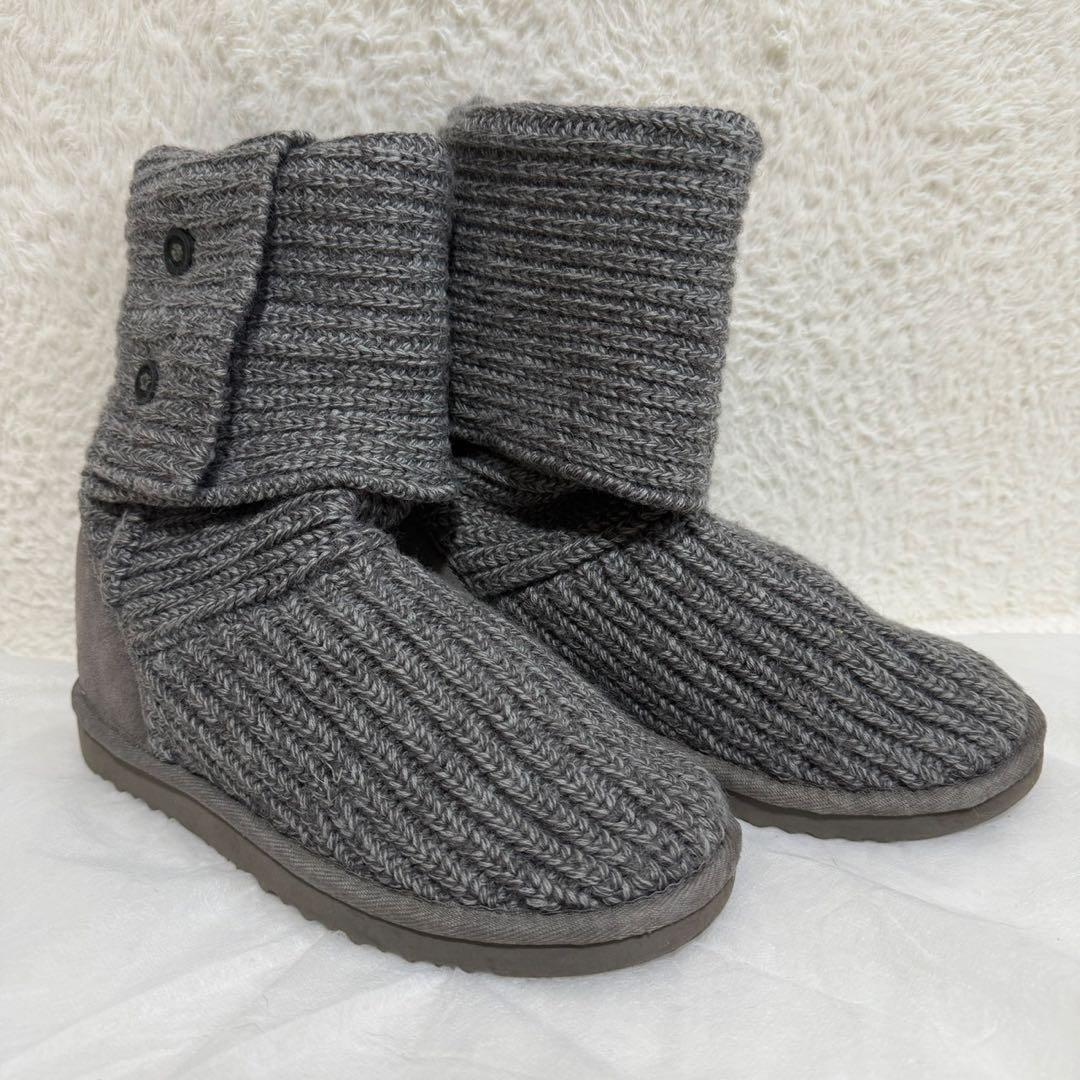 UGG アグ クラシックカーディガン 2WAY ニットブーツ　グレー　23cm