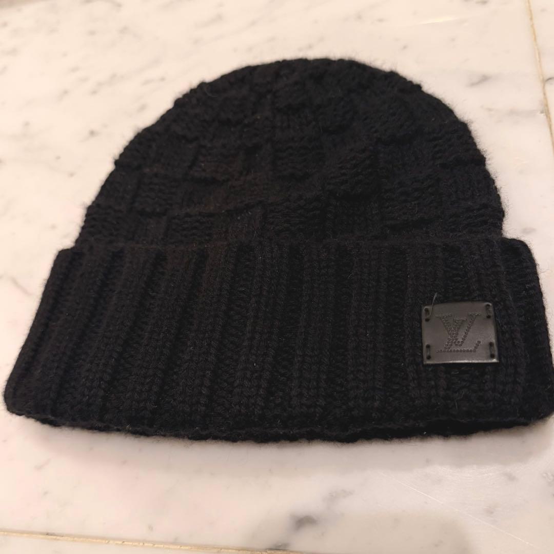 Louis Vuitton ダミエ ニット帽 カシミア100％ 正規品 黒