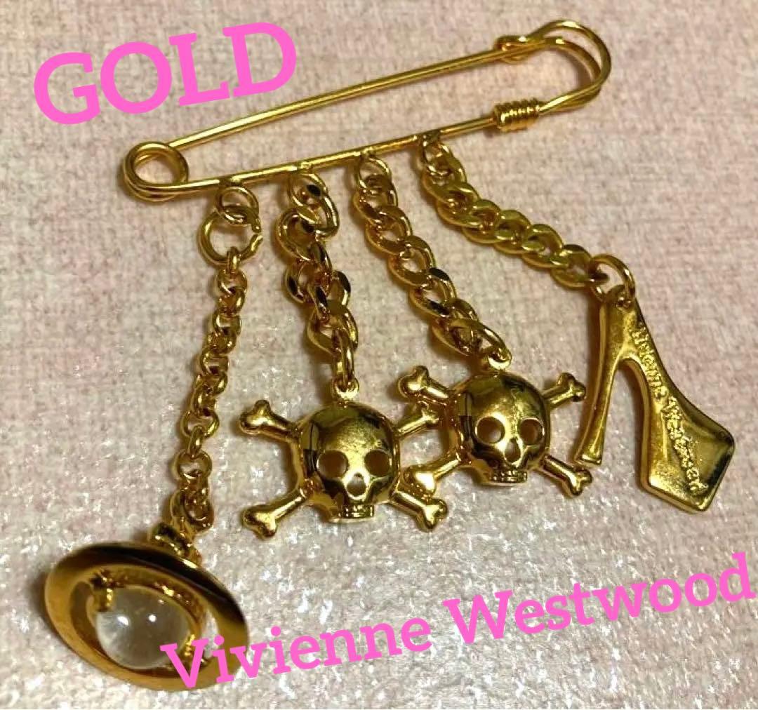 美品 Vivienne Westwood ゴールド ブローチ 4連 安全ピン
