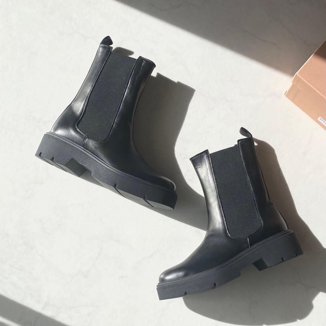 CORSO ROMA, 9 スクエアトゥ サイドゴアブーツ ブラック イタリア製