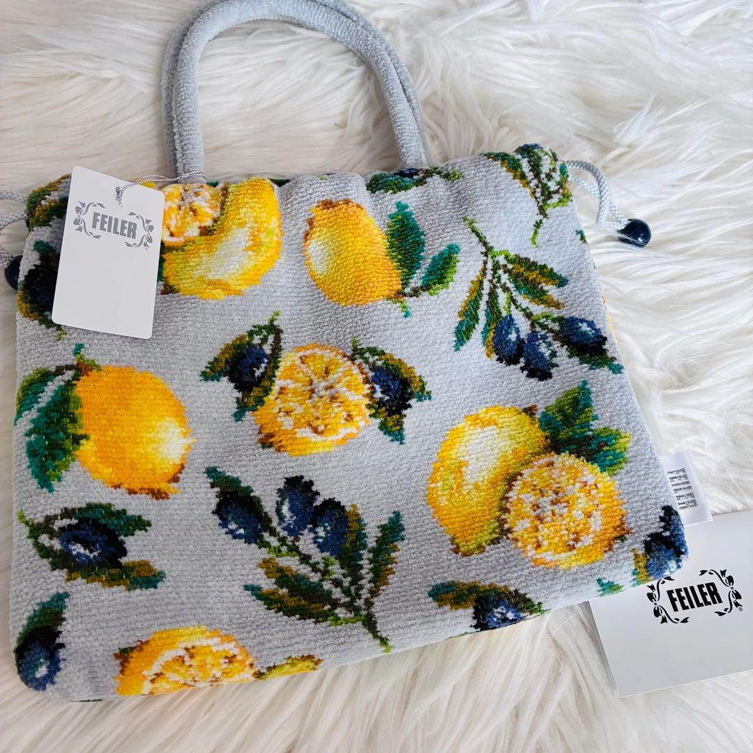 未使用✨FEILER シチリアーノ レモン 持ち手付き巾着バッグ ANA限定