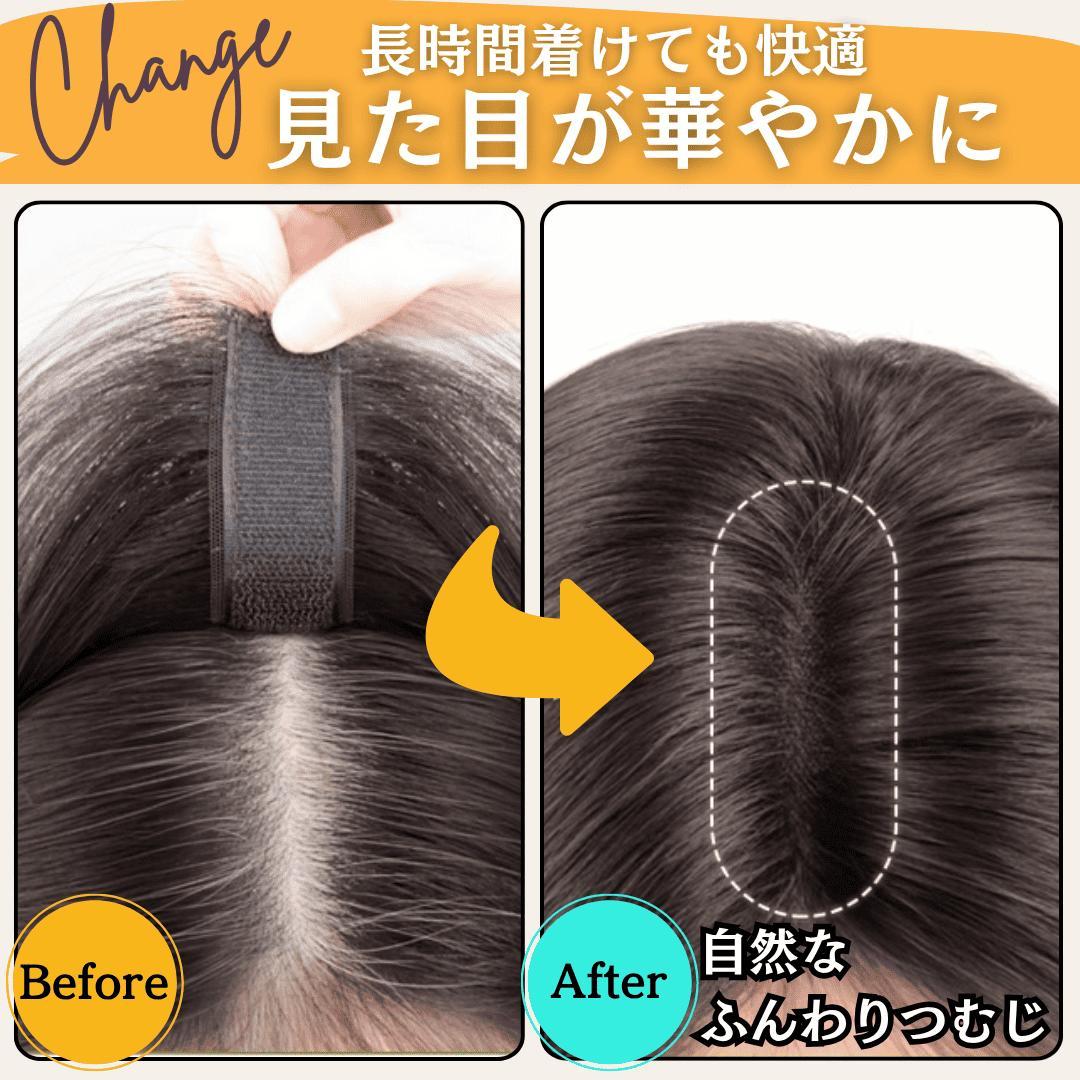 ピンなし ウィッグ ピン無し部分ウィッグ 頭頂部 白髪隠し 部分 ピン不要