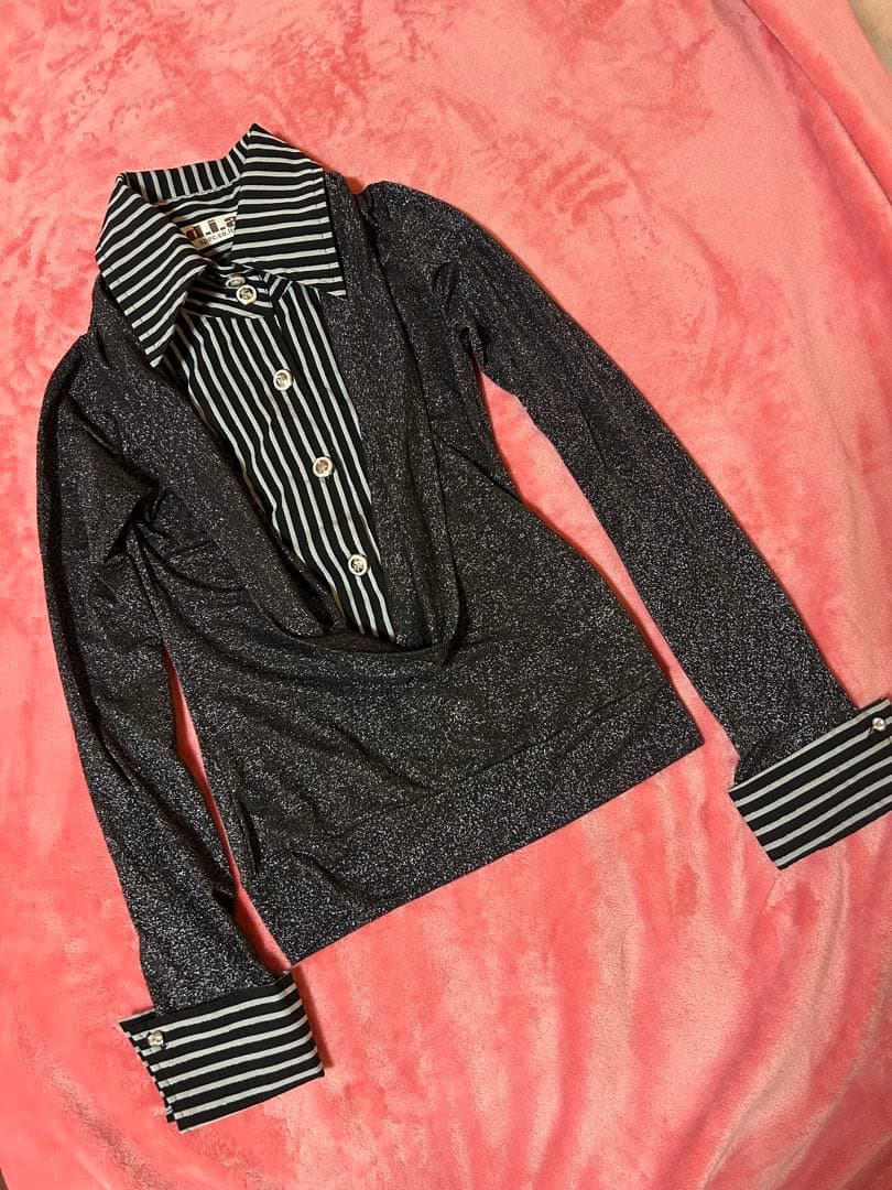 立*花様 d.i.a.ストライプシャツ ブラックシルバーラメ 重ね着風トップス