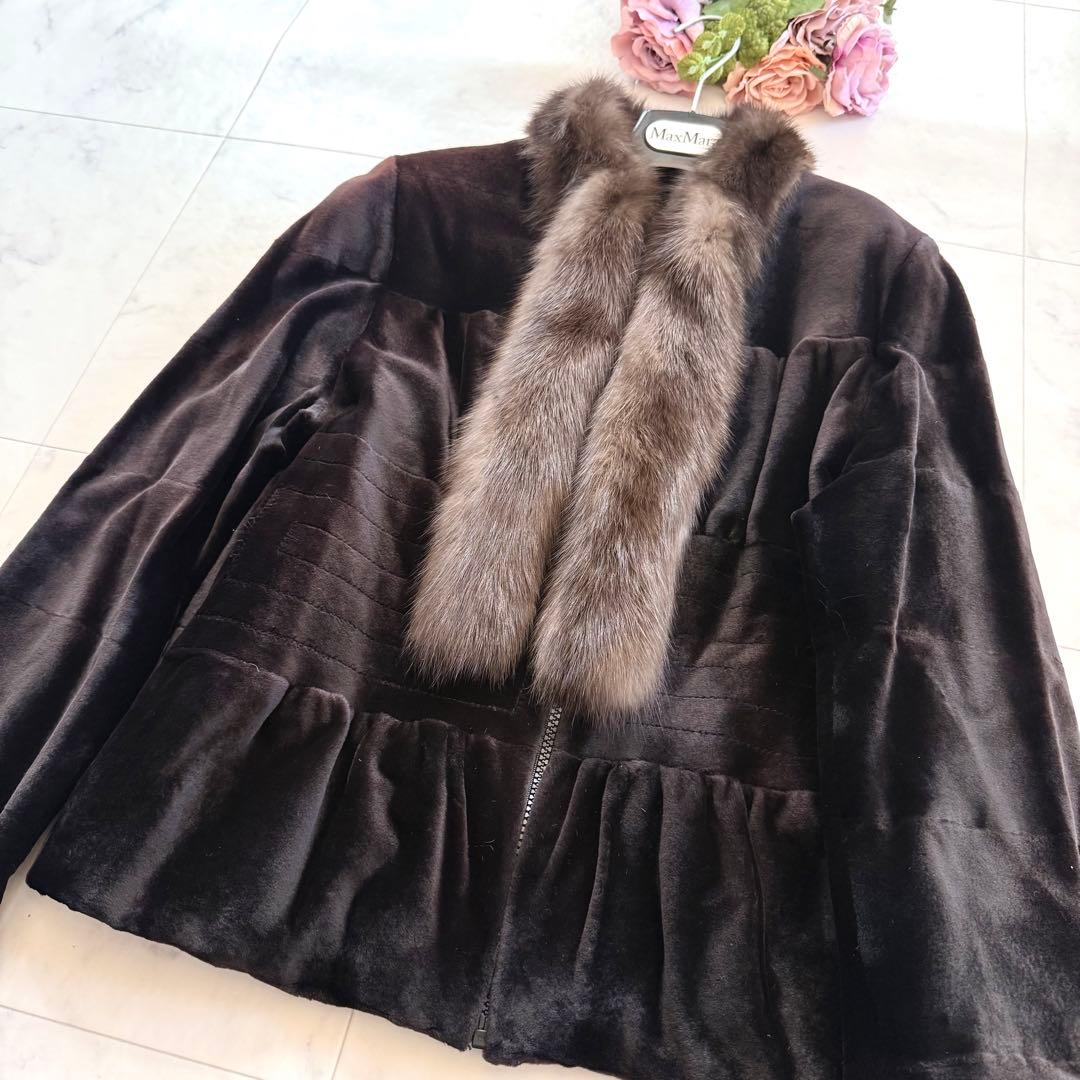 高級 ロシアンセーブル 毛皮 シェアード ジャケット クロップド リアルファー