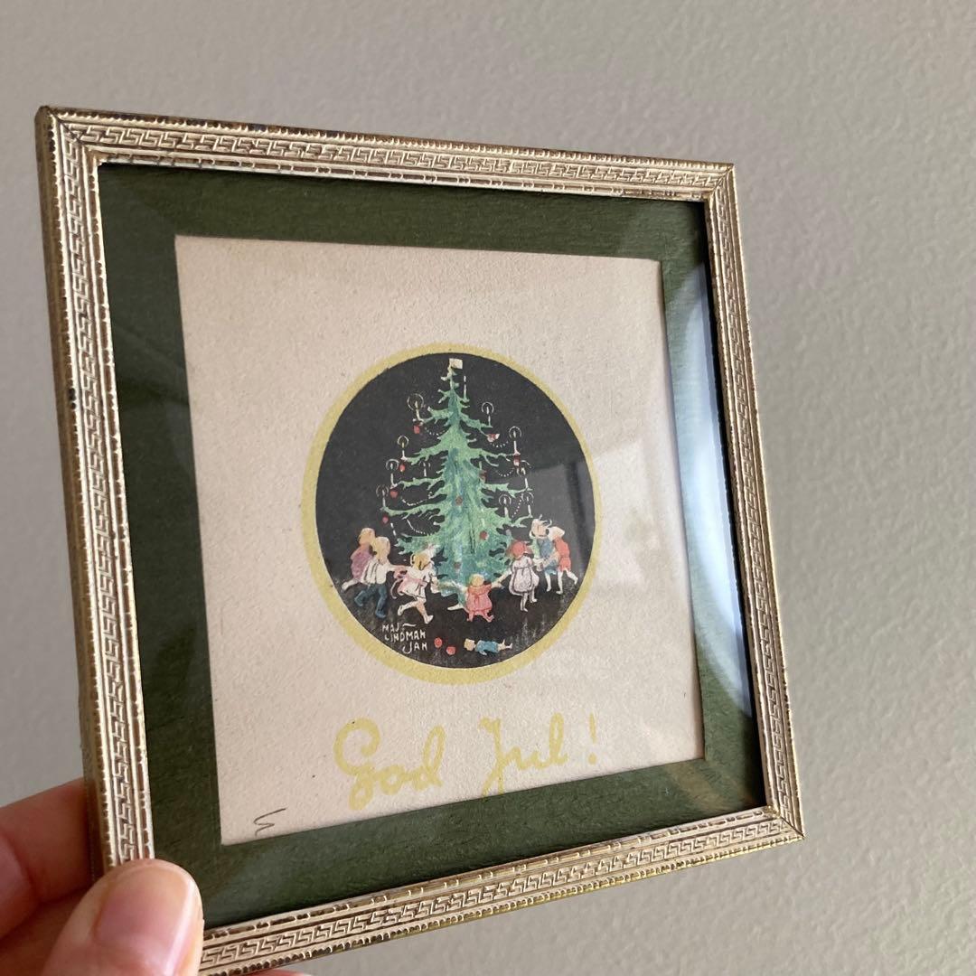 アンティークフレームE★1920年代超希少MAJ LINDMANツリーカード入り