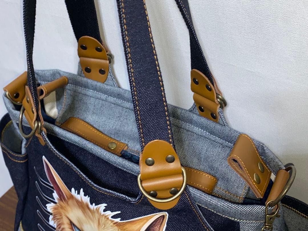 ☆岡山デニム☆悪ネコ☆トラ猫☆両面リュック対応☆4wayあおりバッグ