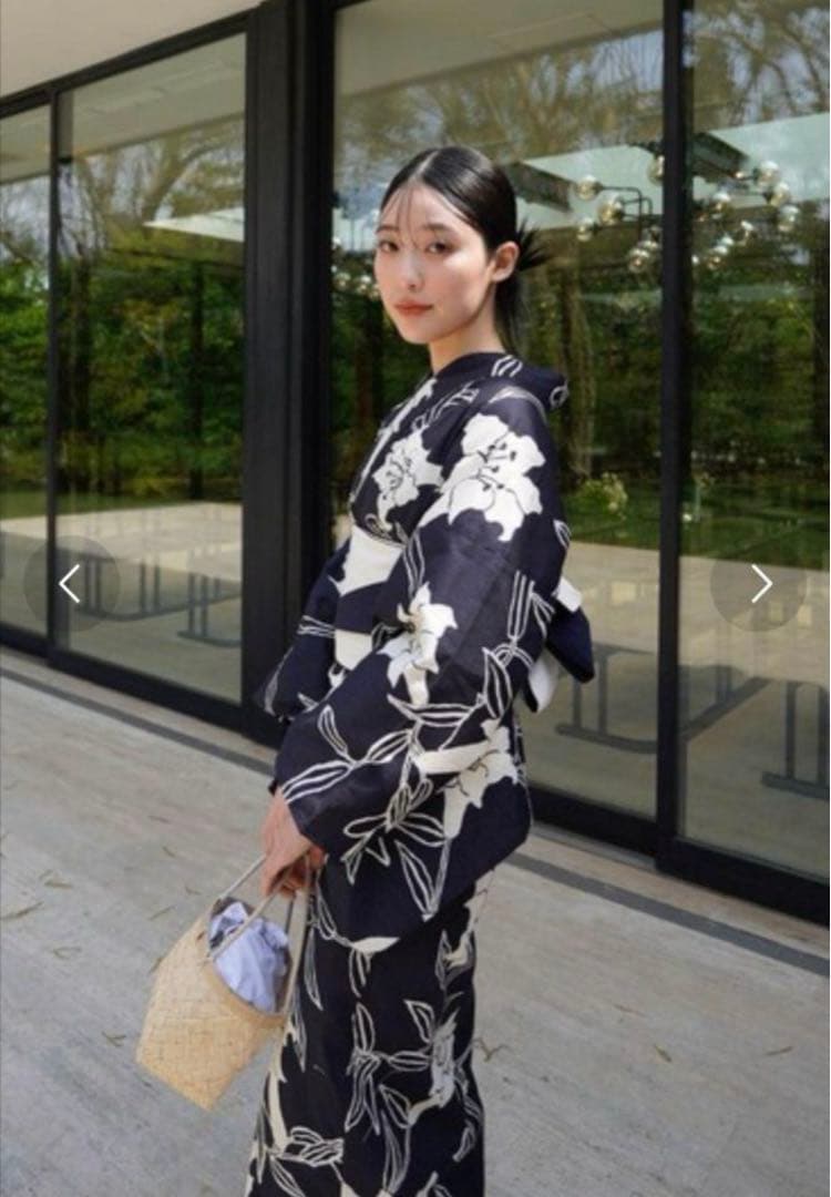 【utatane×Acka.】浴衣3点セット 百合 navy ネイビー