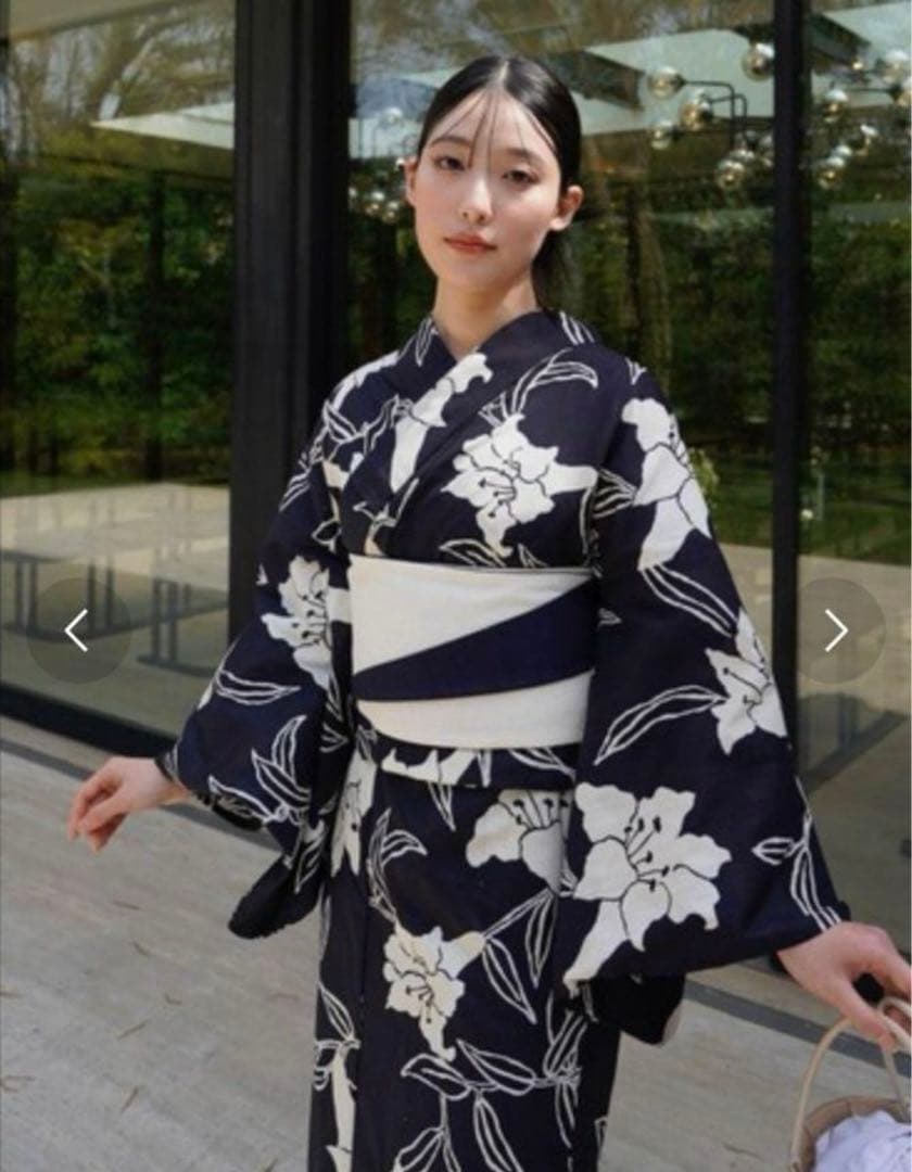 【utatane×Acka.】浴衣3点セット 百合 navy ネイビー
