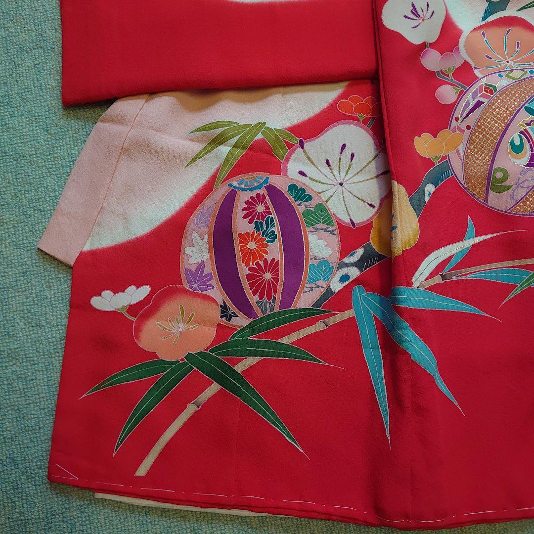 【未使用】高級正絹　長襦袢　日本製　紅梅色　女児　祝着　一つ身　本金彩