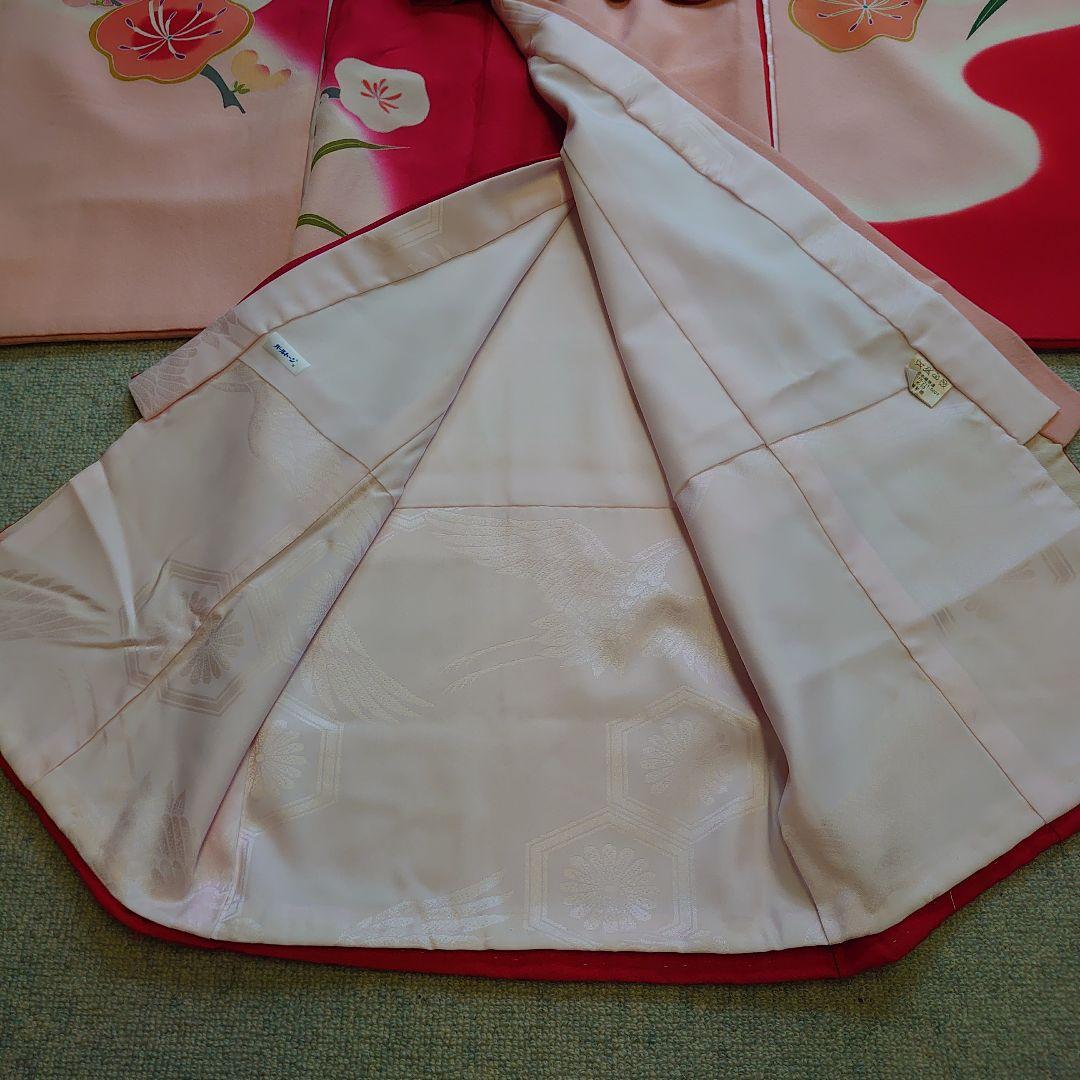 【未使用】高級正絹　長襦袢　日本製　紅梅色　女児　祝着　一つ身　本金彩