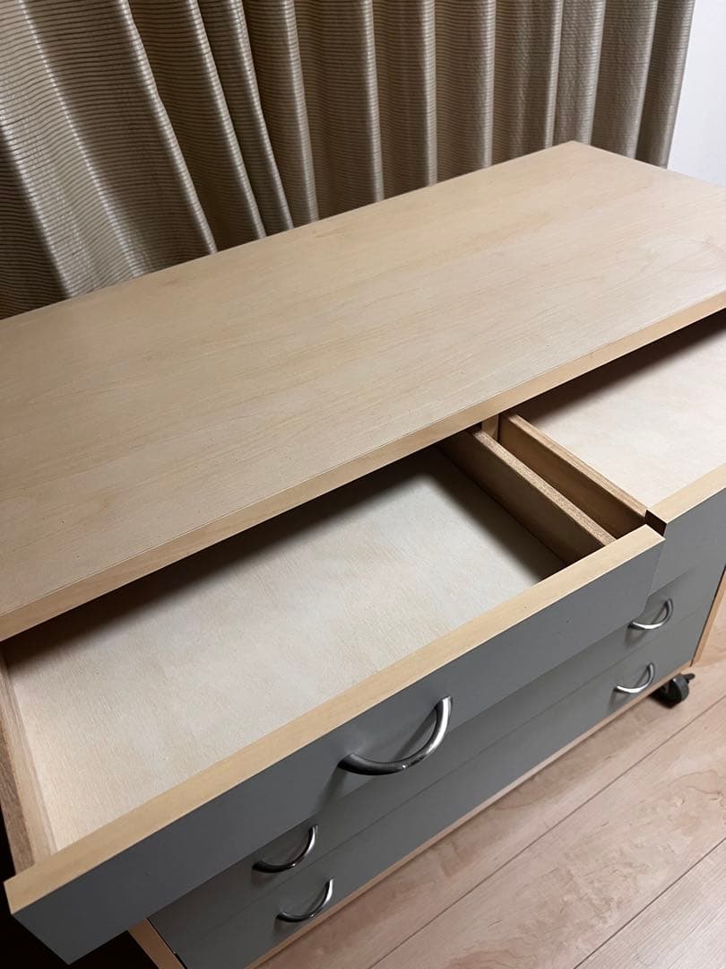 国産 グレー 木製チェスト 引き出し キャスター付