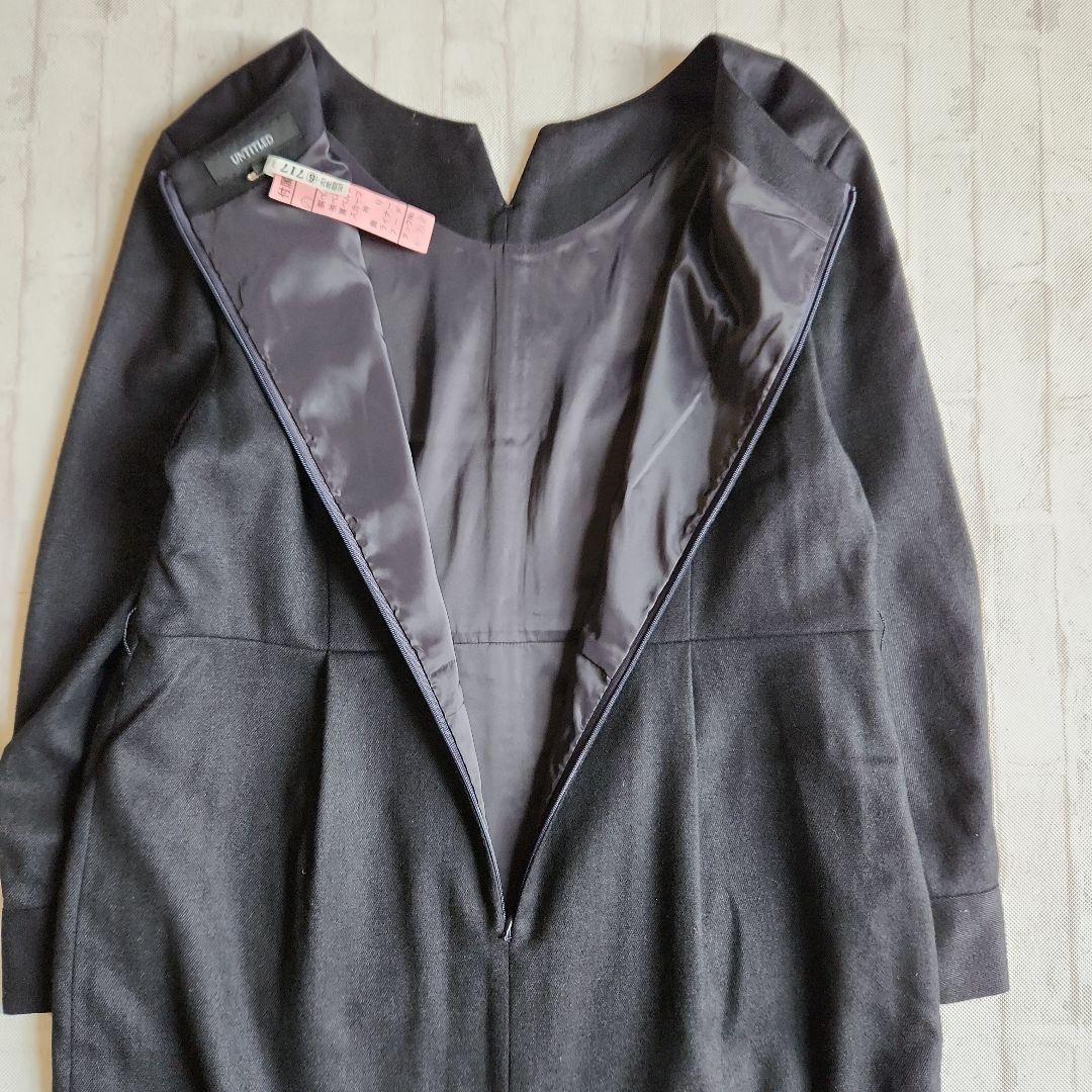 アンタイトル　ウール混キーネックワンピース　スリットネック　XL　2L　濃紺