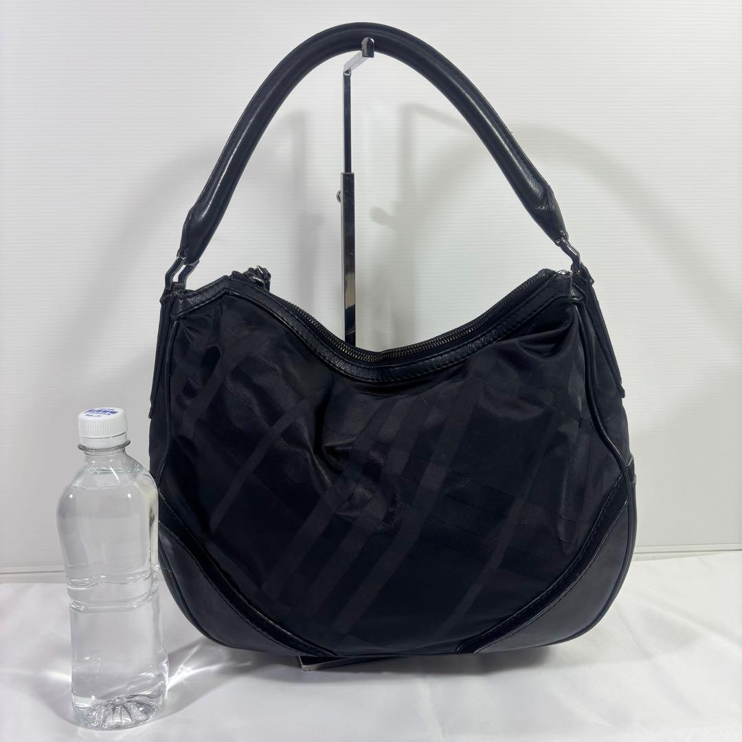 バーバリー　ナイロン レザー バッグ　トートバッグ　ハンドバック　ブラック