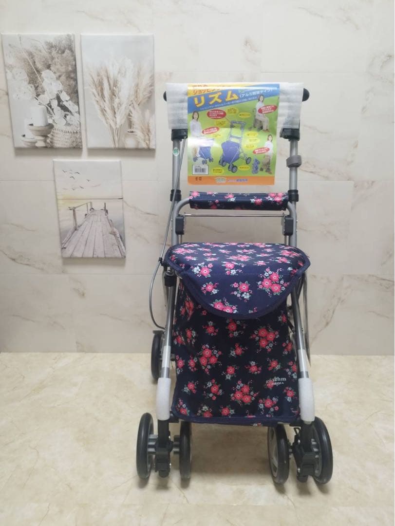 RWCリズム　フローラルNB 歩行車　ショッピングやお散歩に最適　軽量シルバーカ