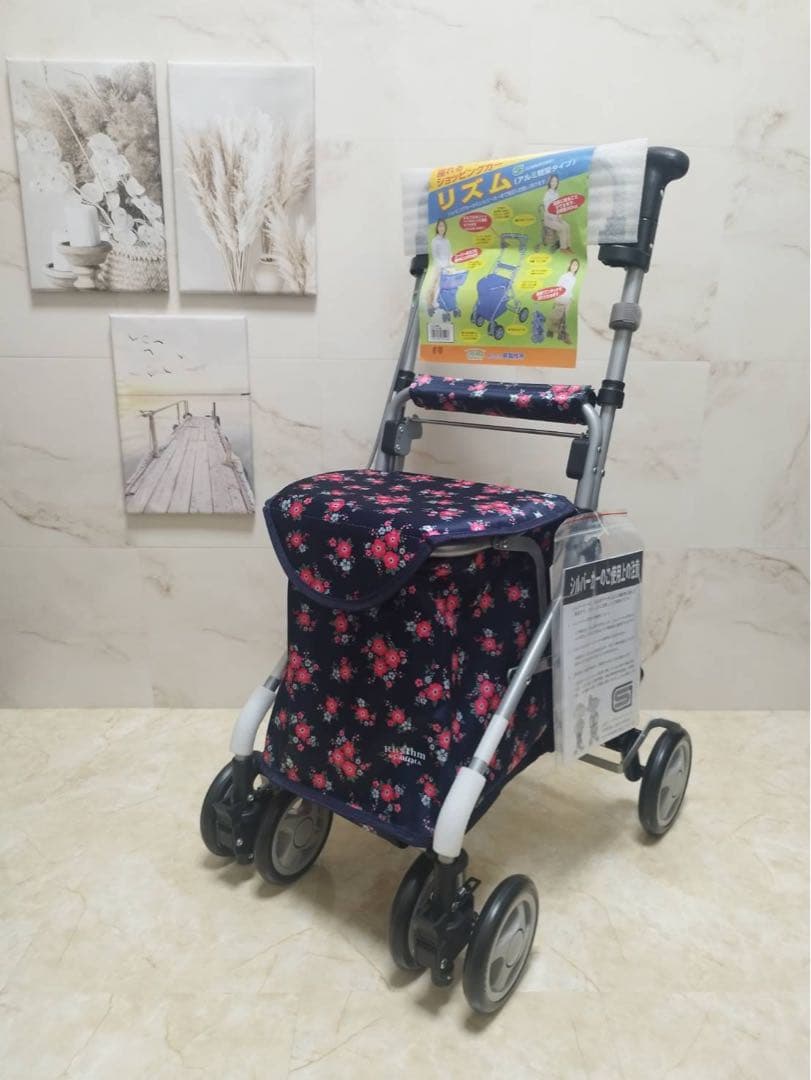 RWCリズム　フローラルNB 歩行車　ショッピングやお散歩に最適　軽量シルバーカ
