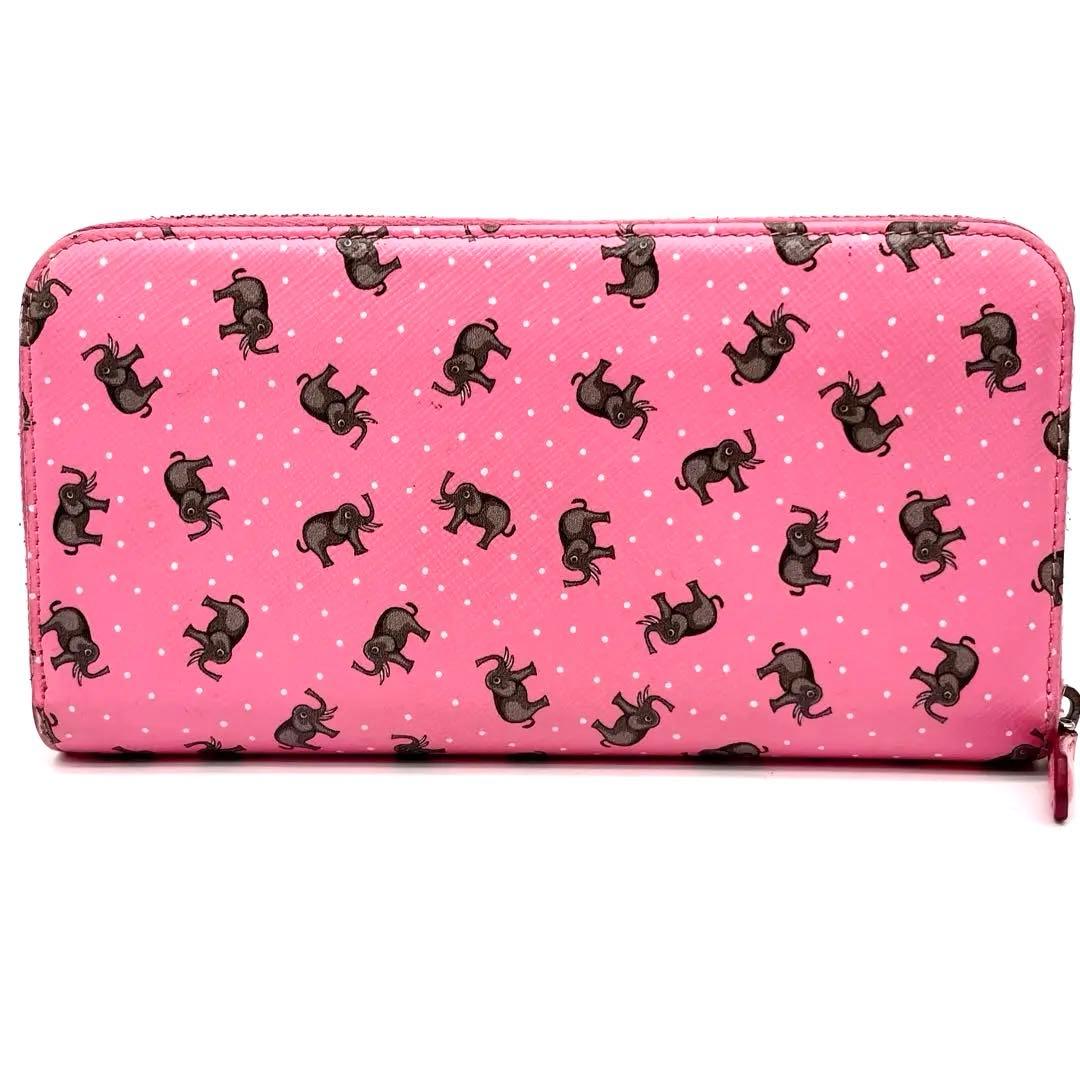 【希少】PRADA ラウンドファスナー　エレファント　ゾウ　動物　レザー　ピンク