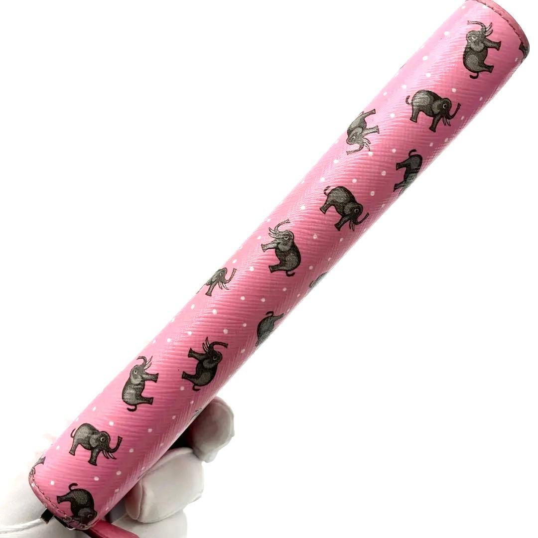 【希少】PRADA ラウンドファスナー　エレファント　ゾウ　動物　レザー　ピンク