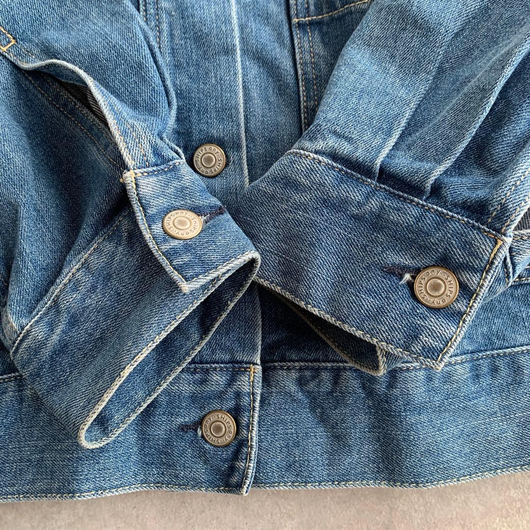 SHIPS any ノーカラー デニム ブルゾン デニムジャケット ブルー