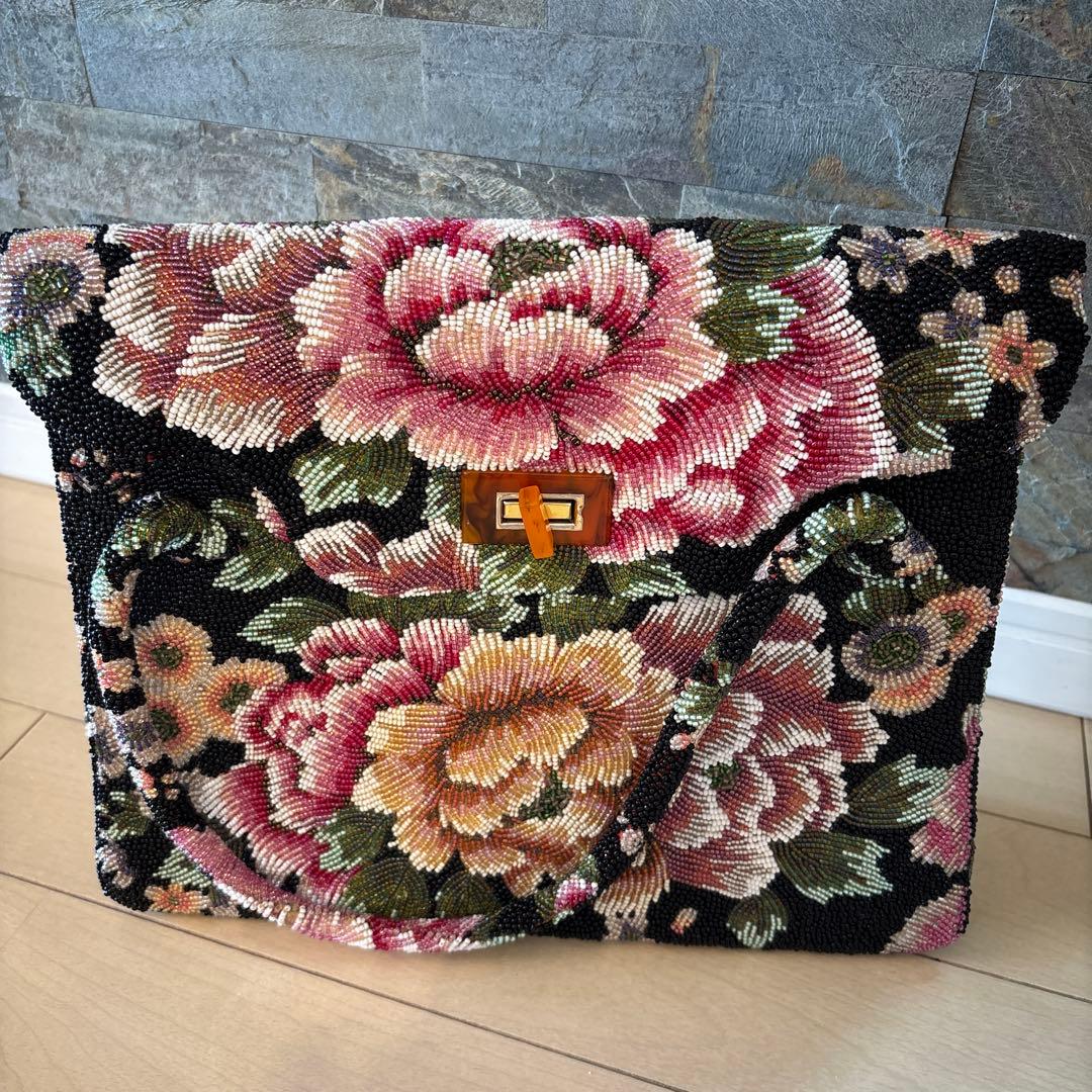 手挿ビーズ刺繍 花柄 バッグ