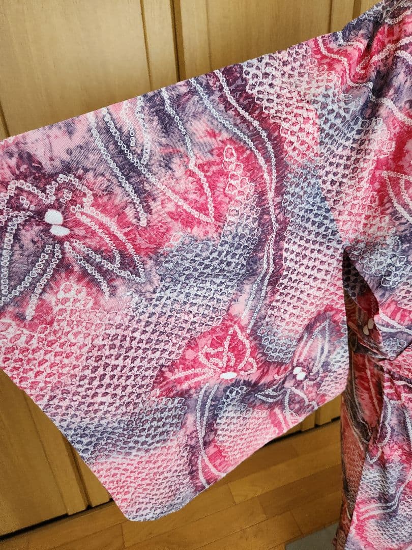 浴衣 綿100% 夏着物 洗える着物 有松絞り風 お出かけ カジュアル 蝶 紫