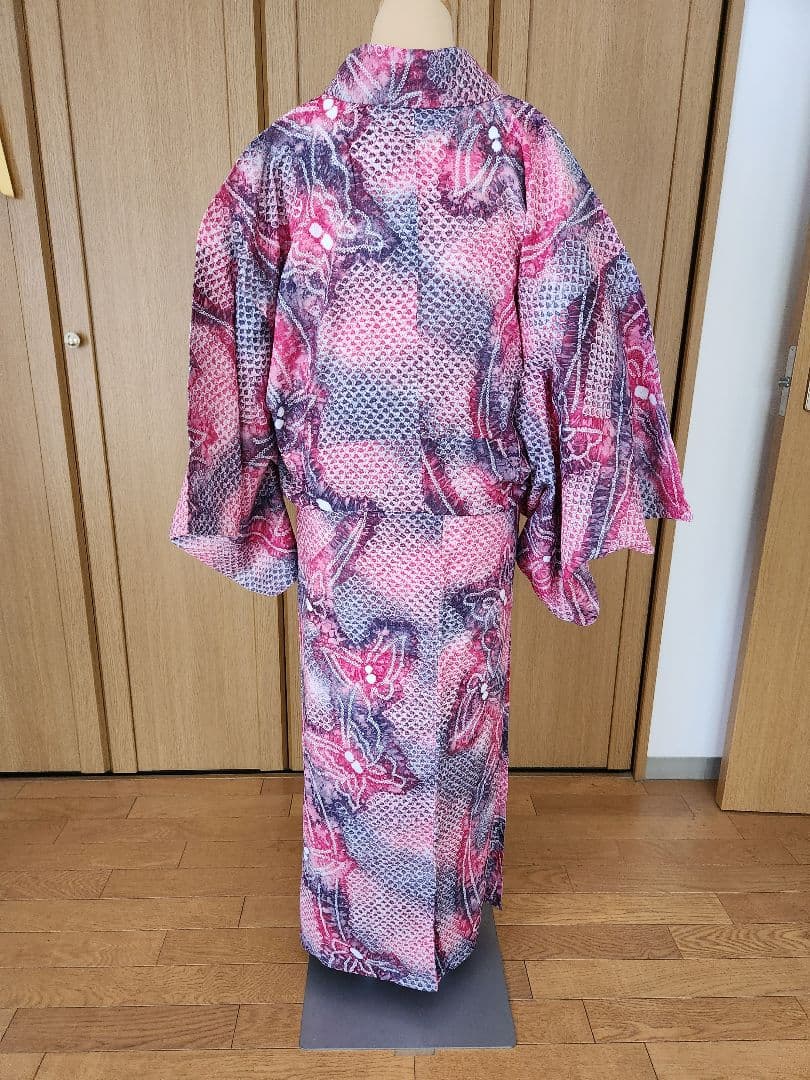 浴衣 綿100% 夏着物 洗える着物 有松絞り風 お出かけ カジュアル 蝶 紫