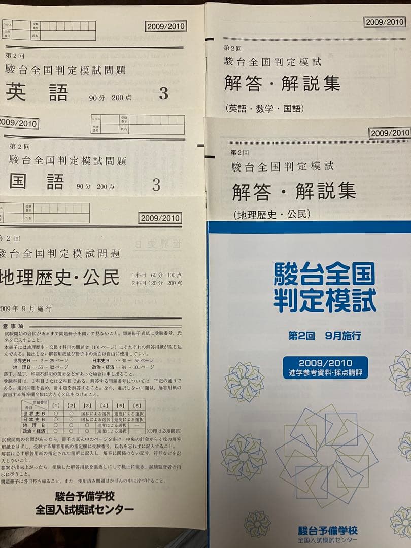 駿台全国判定模試　2009年第2回 大学別合格ライン偏差値掲載資料集付