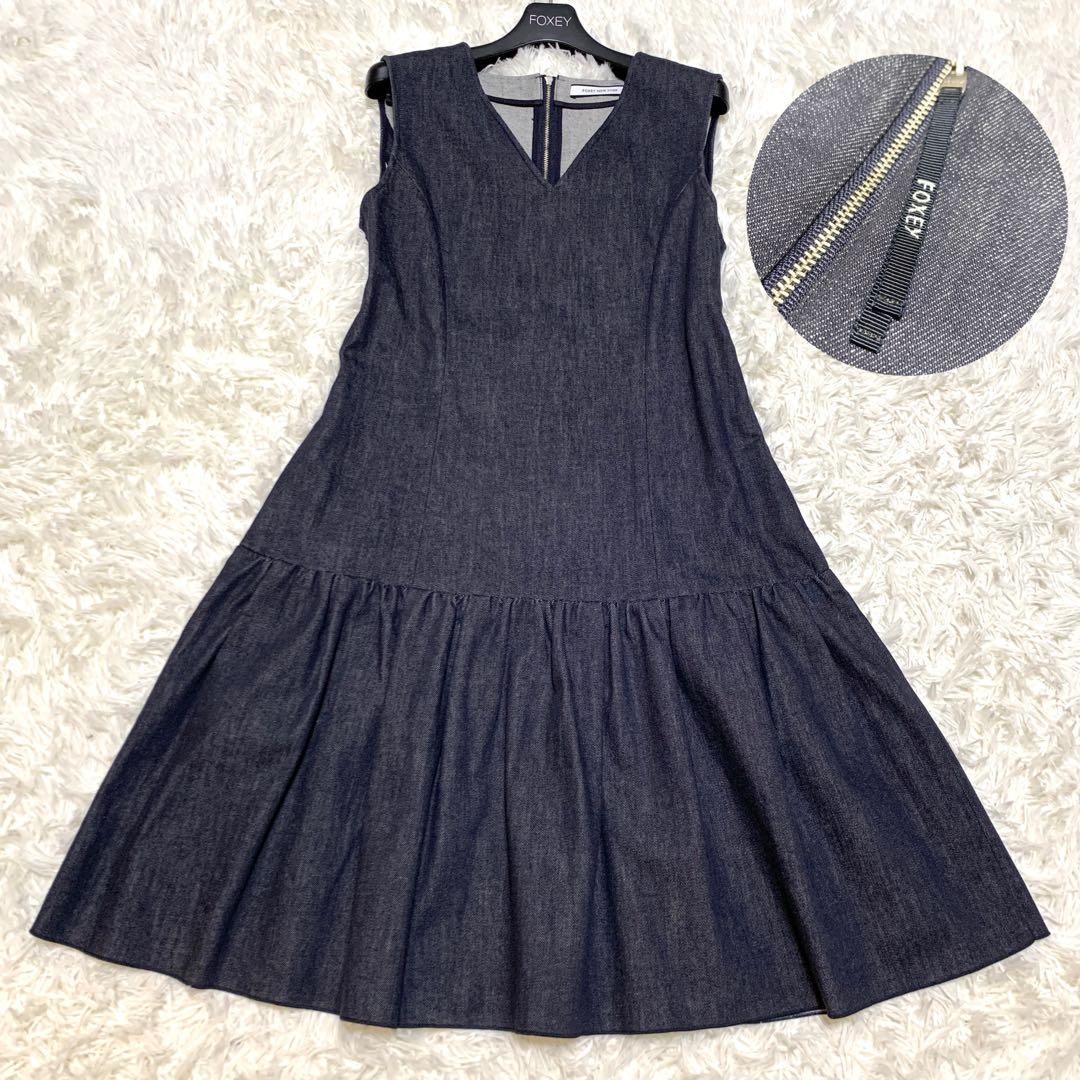 美品✨フォクシーニューヨーク デニム ギャザー ワンピース 2way 40