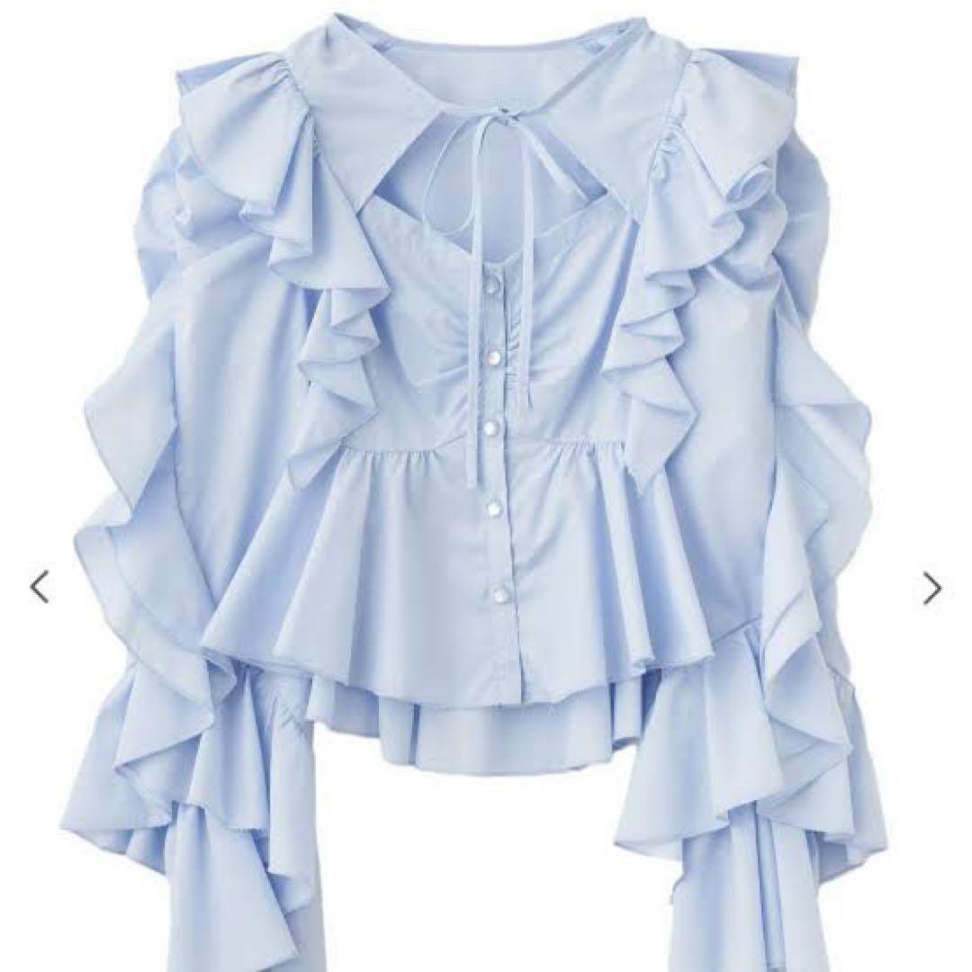 COCO DEAL リボンペプラムフリルブラウス ライトブルー