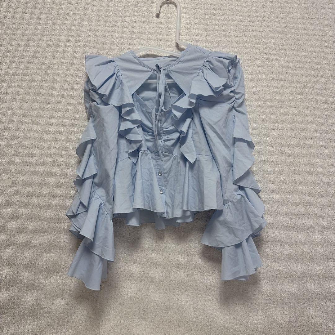 COCO DEAL リボンペプラムフリルブラウス ライトブルー