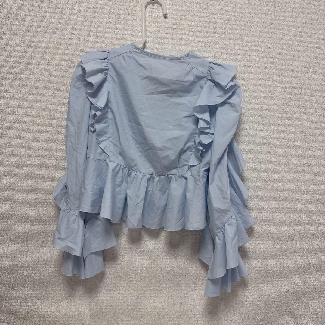 COCO DEAL リボンペプラムフリルブラウス ライトブルー