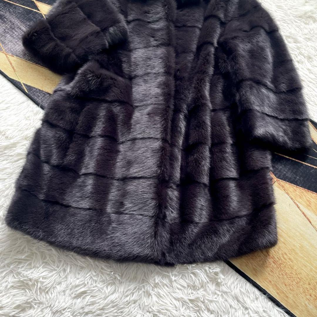 近年人気モデル/横段デザイン 深紫 ミンク ファーコート 軽量 毛皮 アウター