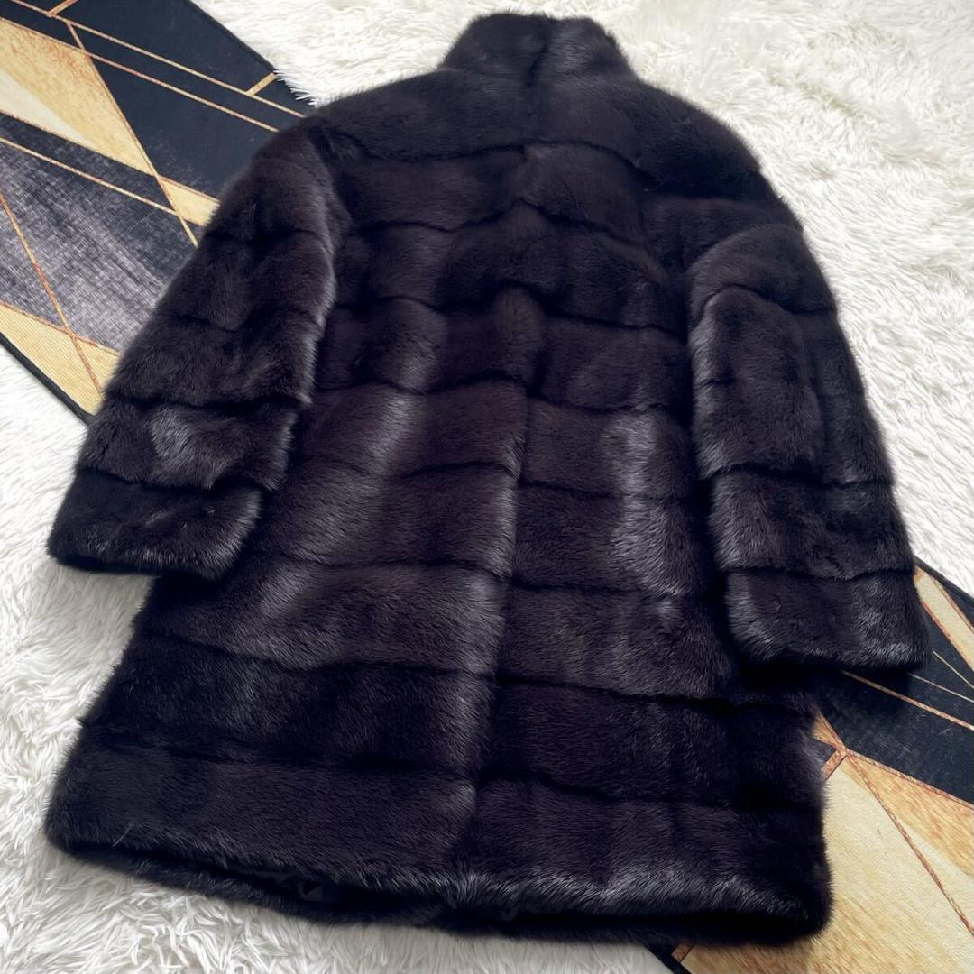 近年人気モデル/横段デザイン 深紫 ミンク ファーコート 軽量 毛皮 アウター