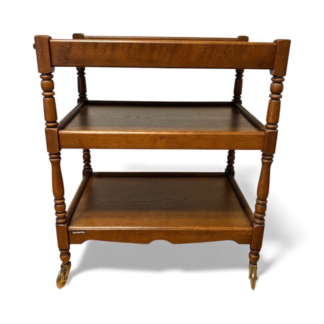カリモク キッチンワゴン 3段 キャスター アンティーク トレー取外し可