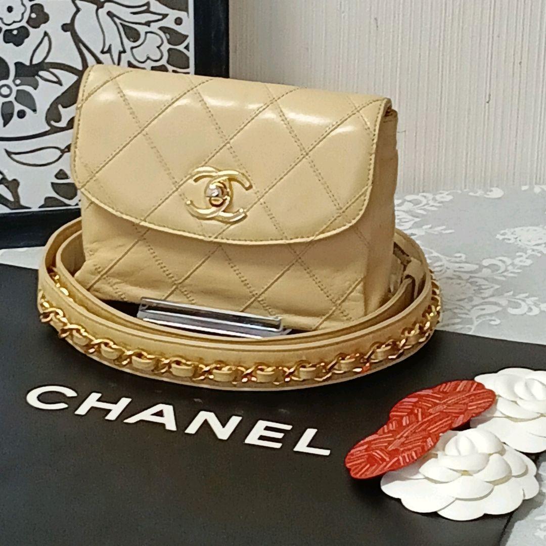 【美品】シャネル　マトラッセ　ウエストポーチ　ラムスキン　ベージュ 鑑定済