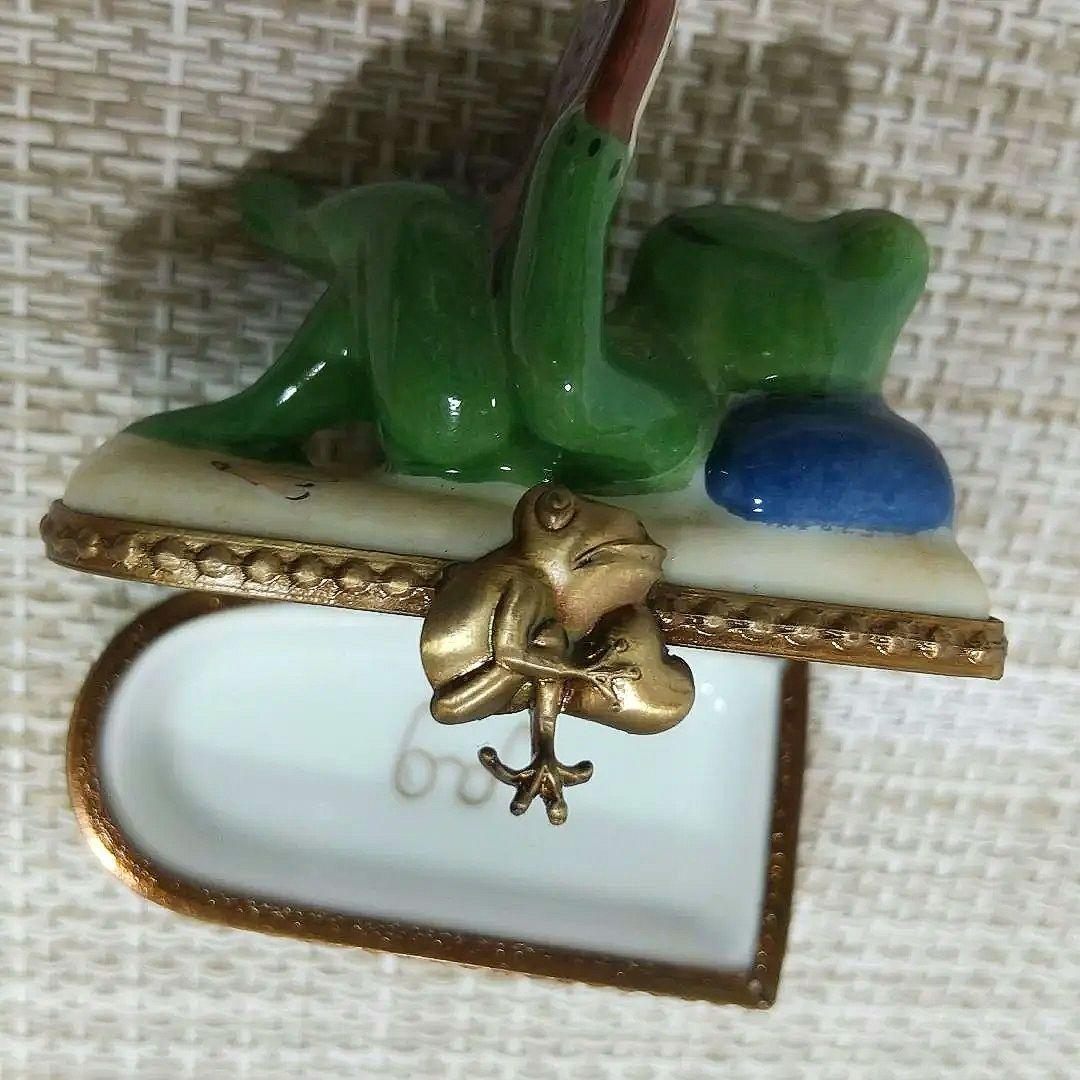 リモージュボックス 読書するカエル 蛙 小物入れ 2個 トリンケットボックス