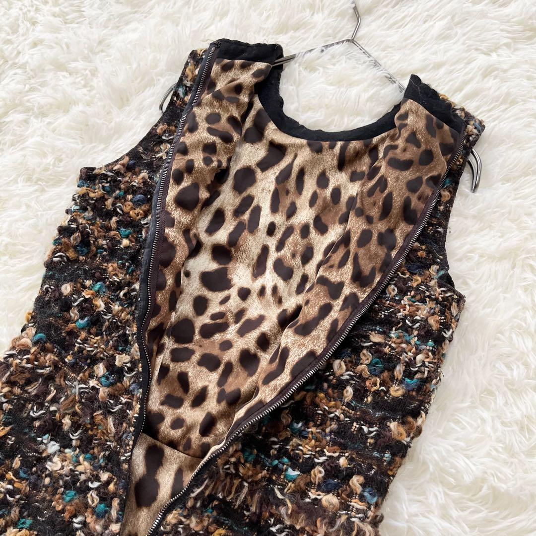 【ドルチェ&ガッバーナ】 ツイードワンピース タ裏地レオパード柄 38