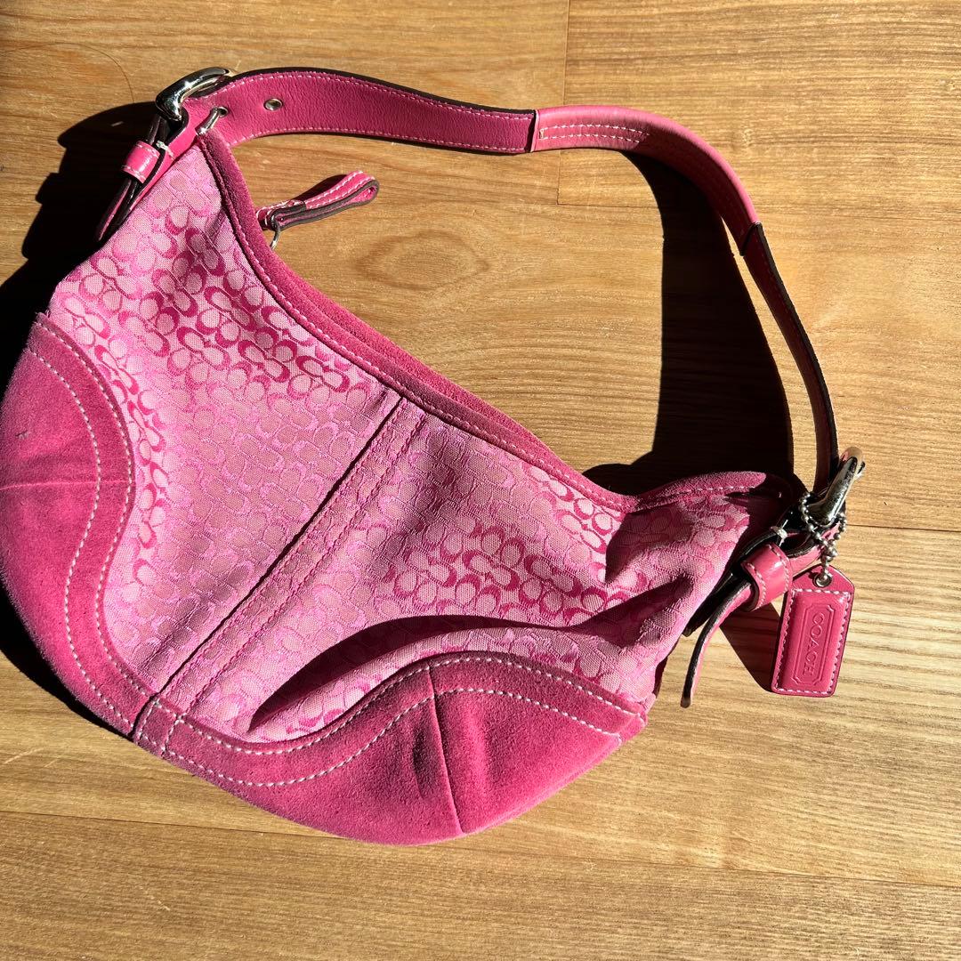 COACH ピンク スエード ハンドバッグ