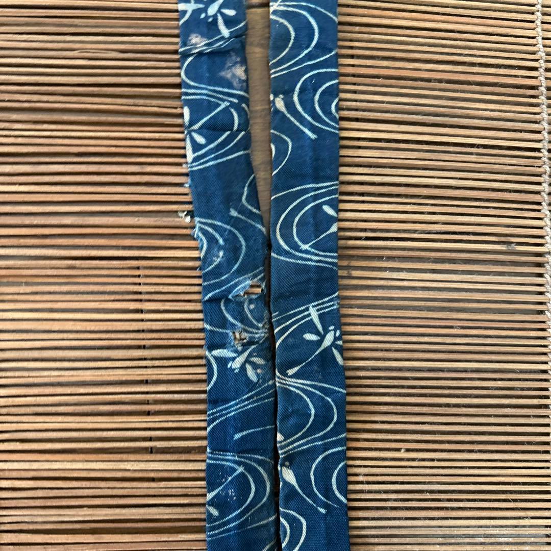 50年代ヴィンテージ　竹製 すだれ　御簾　室内用　藍染め布縁付き　２枚組