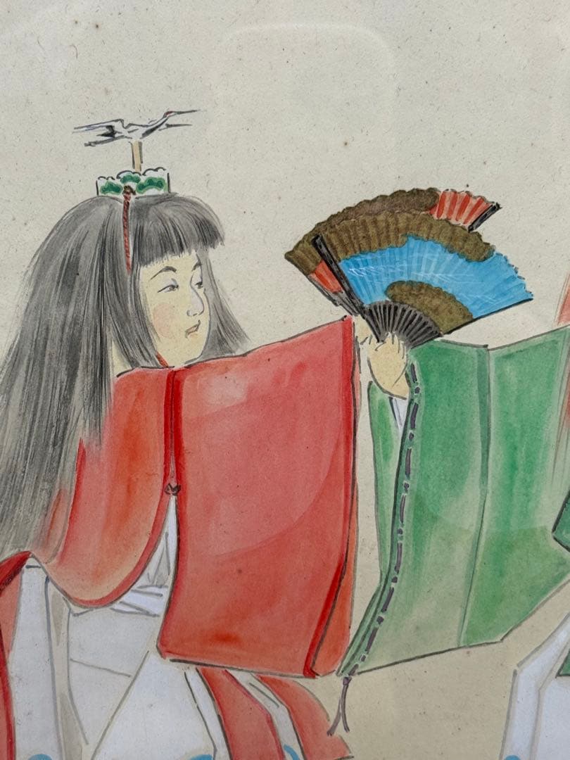 訳あり ★☆ 童形鶴亀 尾形月耕の孫？ 尾形礼正？ 詳細不明 額装品 日本画