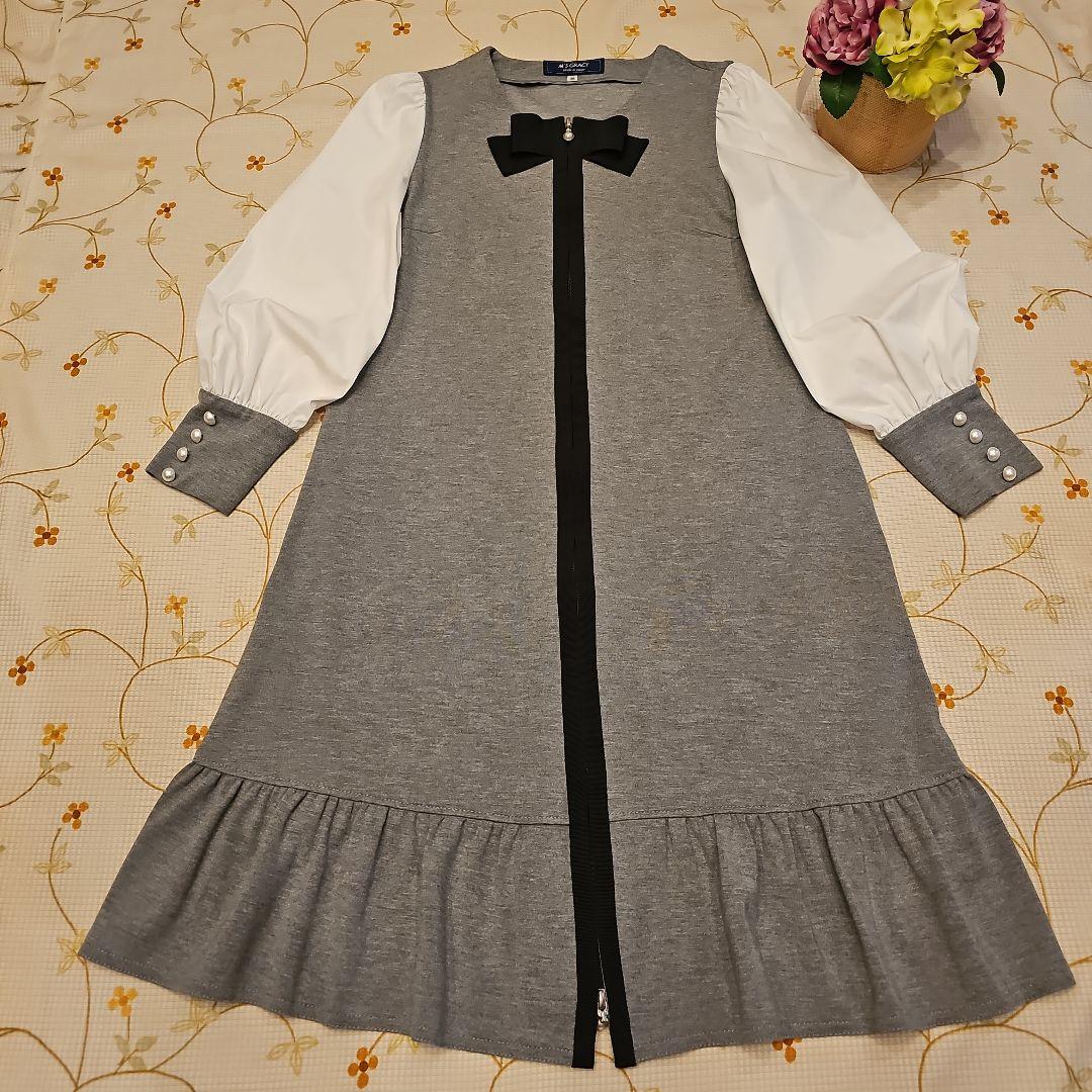 エムズグレイシー♡ニットワンピース　リボン　ダブルジップ　パールボタン