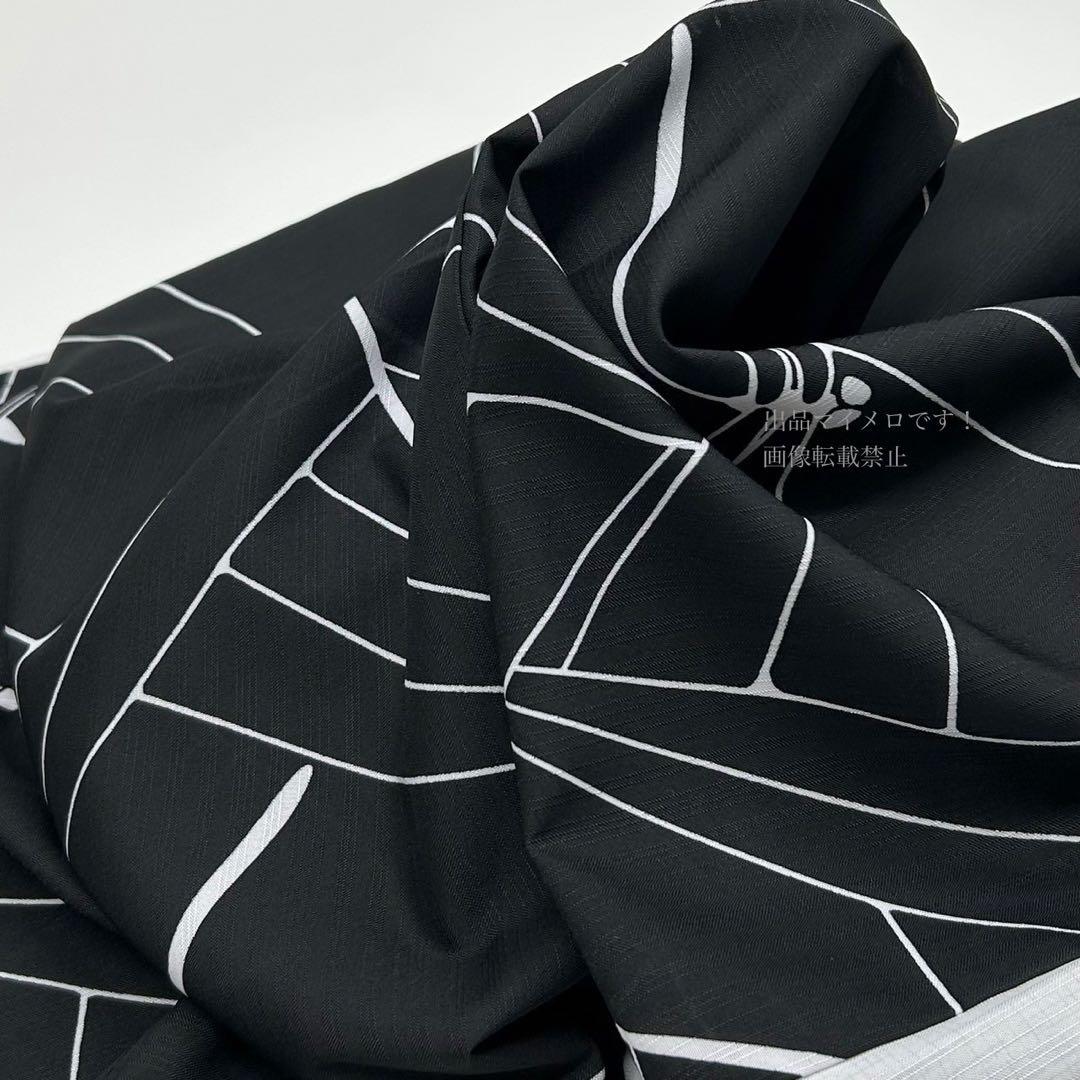 浴衣　夏　単着物　白×黒　吸湿速乾　半身仕立て　片身替わり　帯　0707③