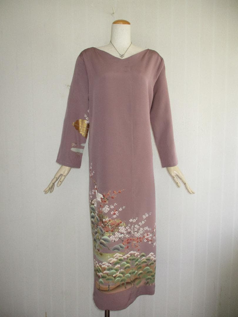 L～2Ｌサイズ　訪問着からの着物リメイクドレスです　着丈１１９cm